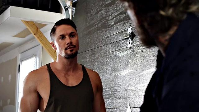 Dominant tattooed jock barebacks deepthroat by car