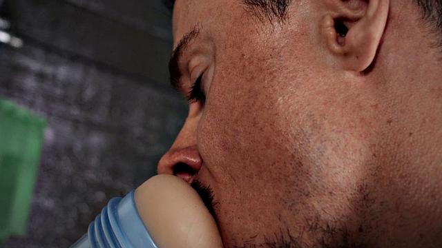 Dominant tattooed jock barebacks deepthroat by car