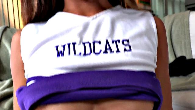 Real petite Asian cheerleader jerks boyfriend in dirty talking POV