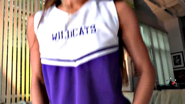 Real petite Asian cheerleader jerks boyfriend in dirty talking POV