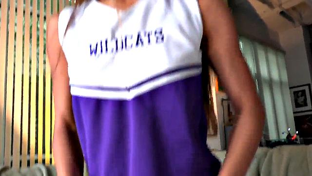 Real petite Asian cheerleader jerks boyfriend in dirty talking POV