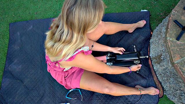 Machine Fucked And Cum Bath In The Garden