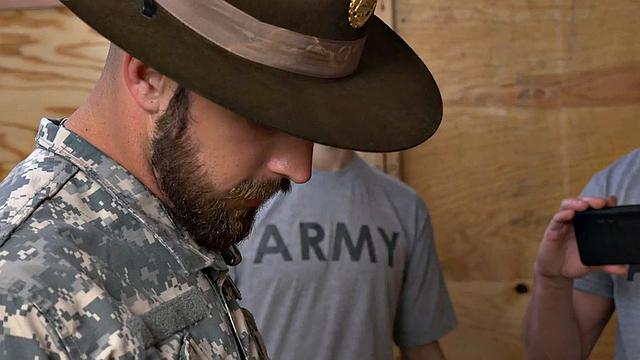 Black military bottom fucked by white in front of voyeur elder