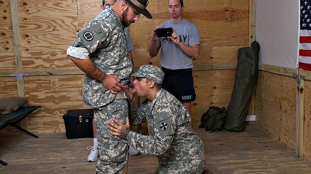 Black military bottom fucked by white in front of voyeur elder