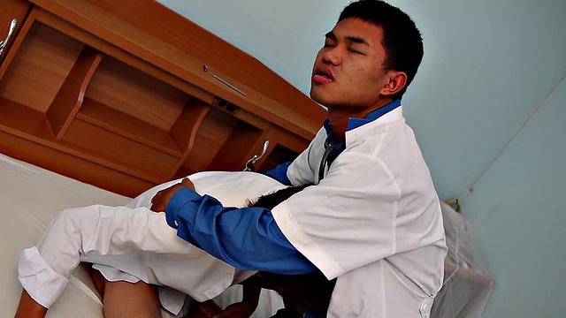 Asian twink gets bareback pounded by his doctor