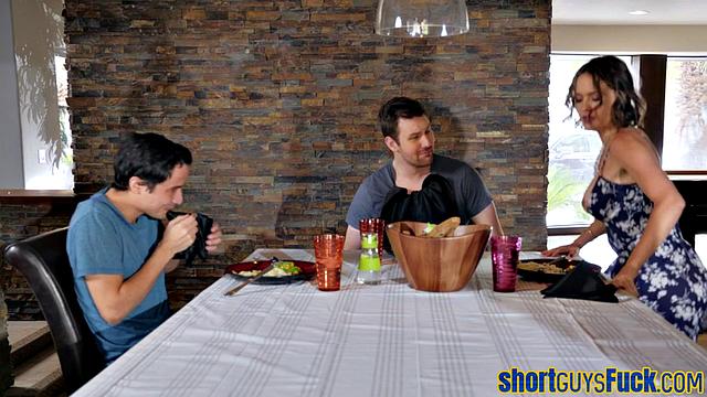 Classy MILF doggyfucked by little dude