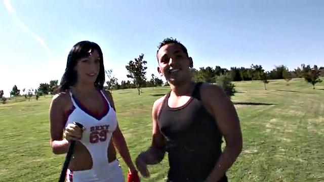 Doggystyled brunette babe drenched