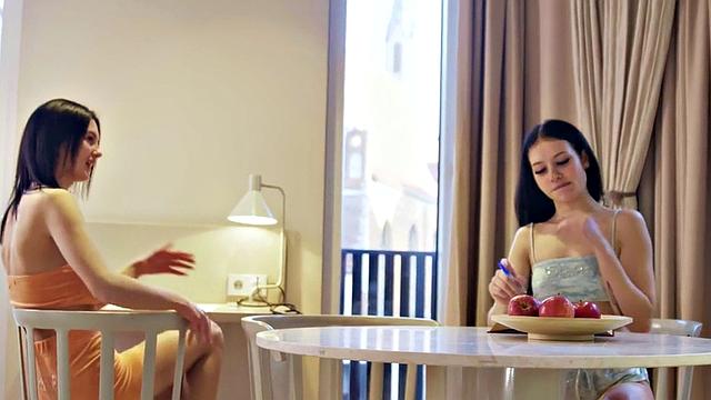 Busty lez babe gets pussy eaten by small tits pussylicked GF