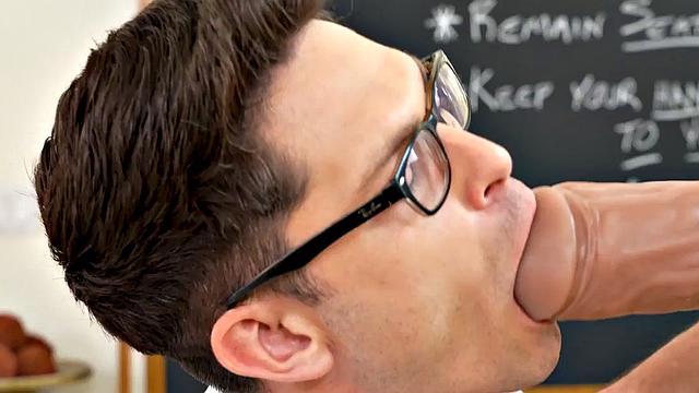 Big cock fisting stud pleasures his colleague in classroom