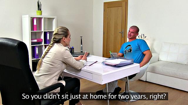 Agent bangs tattooed babe doggy-style in the office