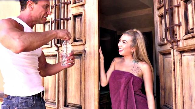 Check out this hot tattooed teen's stunning body after a steamy shower in the bathroom