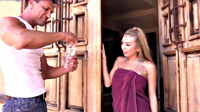 Check out this hot tattooed teen's stunning body after a steamy shower in the bathroom