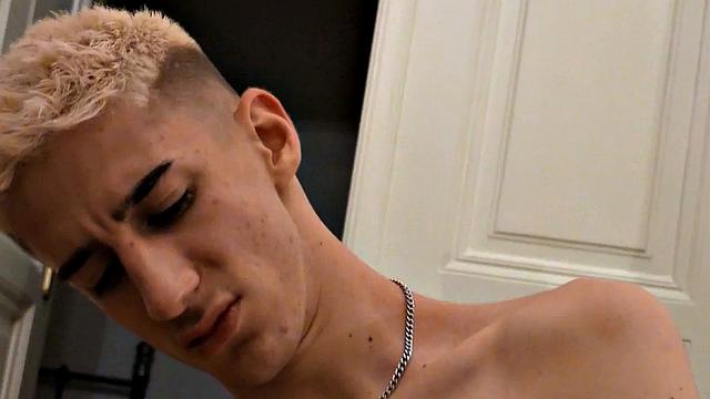 Skinny jock cockriding his BF's dick