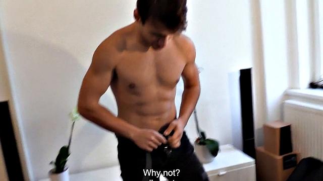 Skinny jock cockriding his BF's dick