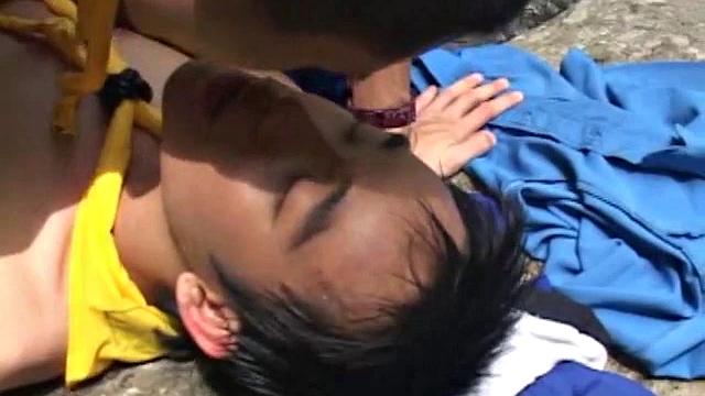 Two Scouts go missing and a search parties is assigned to hunt for them, meanwhile, the two missing boys have come upon a nice stream and take a rest. Sitting on the rock, Aon is quickly pulling open Mark's shirt and begins to fondle him all over.