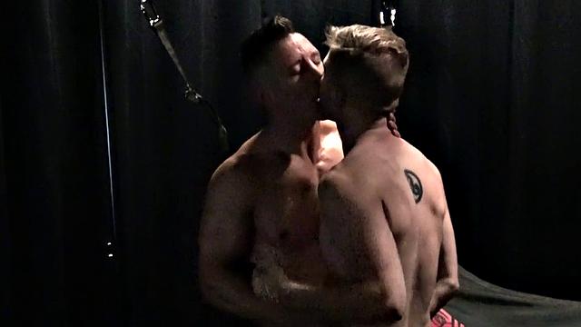 Rimming and barebacking jock fucks twink in sling