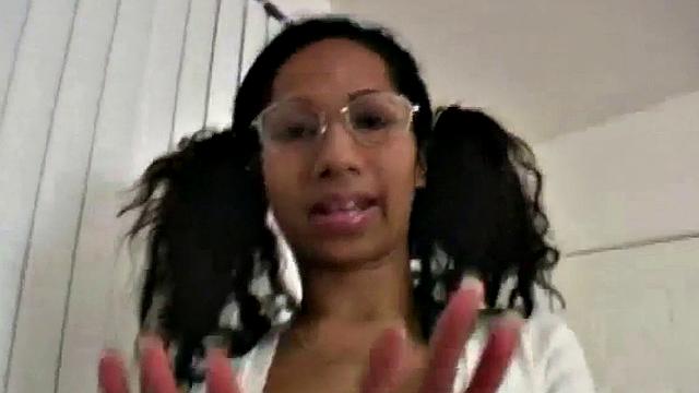 A big-titted ebony teen babe tease you with her big tits and tight pussy in the sunshine