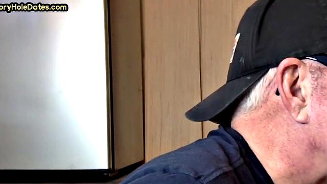 Mature gay bottom fucked by gloryhole after sucking