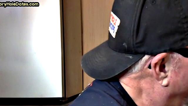 Mature gay bottom fucked by gloryhole after sucking