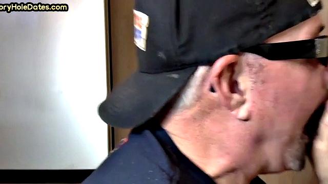 Mature gay bottom fucked by gloryhole after sucking