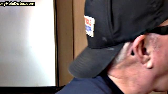 Mature gay bottom fucked by gloryhole after sucking