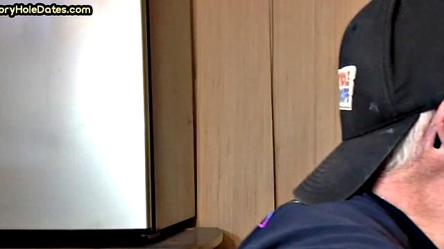 Mature gay bottom fucked by gloryhole after sucking