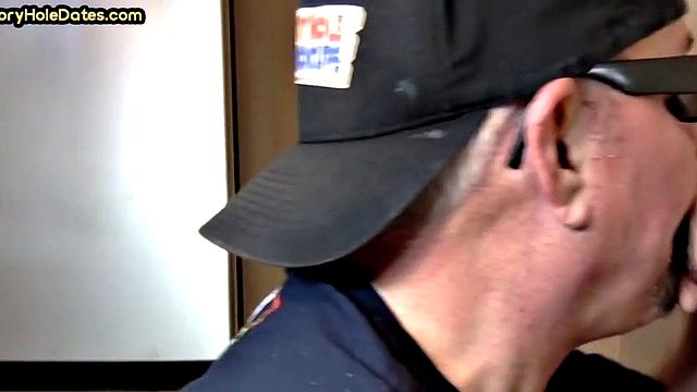 Mature gay bottom fucked by gloryhole after sucking