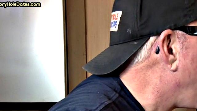 Mature gay bottom fucked by gloryhole after sucking