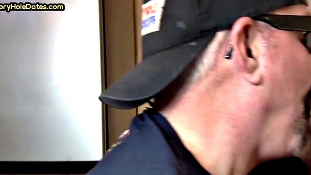 Mature gay bottom fucked by gloryhole after sucking