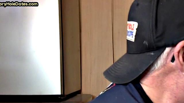 Mature gay bottom fucked by gloryhole after sucking