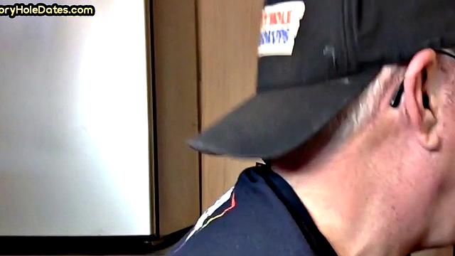 Mature gay bottom fucked by gloryhole after sucking