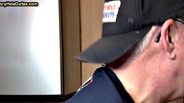 Mature gay bottom fucked by gloryhole after sucking