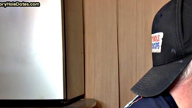 Mature gay bottom fucked by gloryhole after sucking