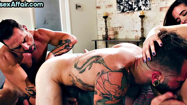 Pussylicked bisex babe banged in 3some fingering