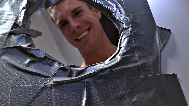 Fooled gloryhole str8 gets blowjob before cumming on face