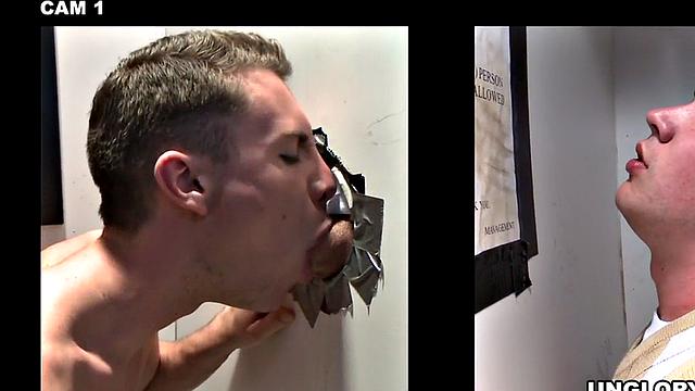 Fooled gloryhole str8 gets blowjob before cumming on face