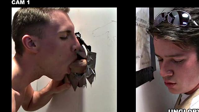 Fooled gloryhole str8 gets blowjob before cumming on face