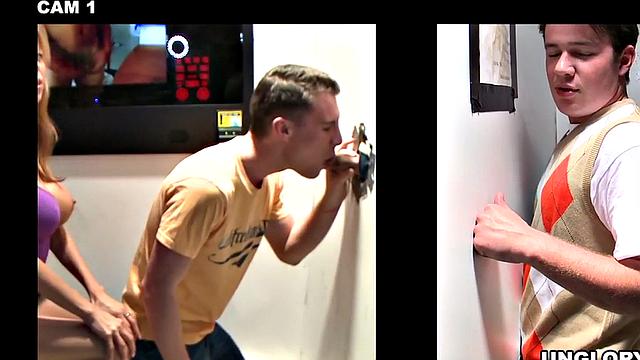 Fooled gloryhole str8 gets blowjob before cumming on face