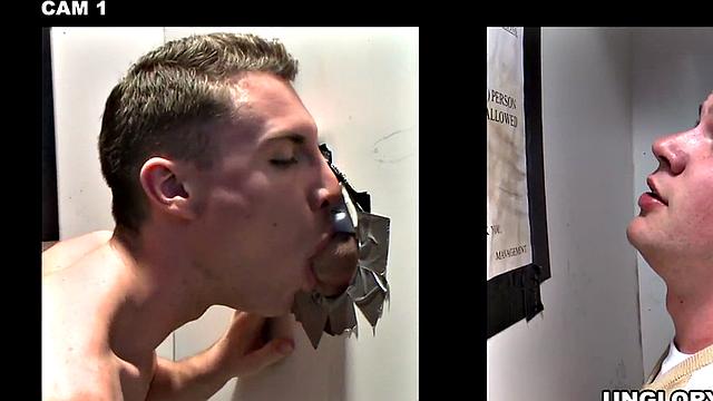 Fooled gloryhole str8 gets blowjob before cumming on face