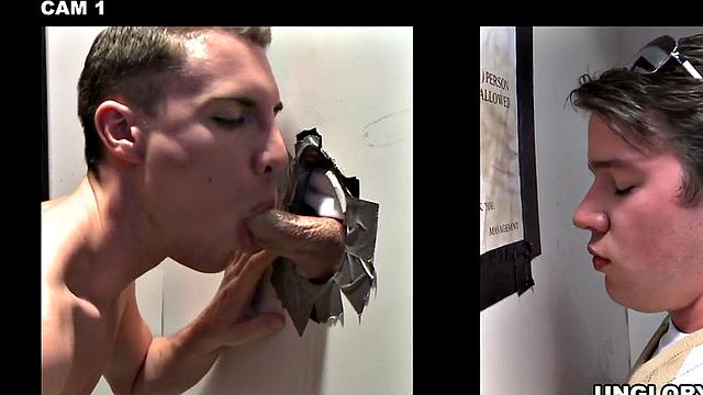 Fooled gloryhole str8 gets blowjob before cumming on face