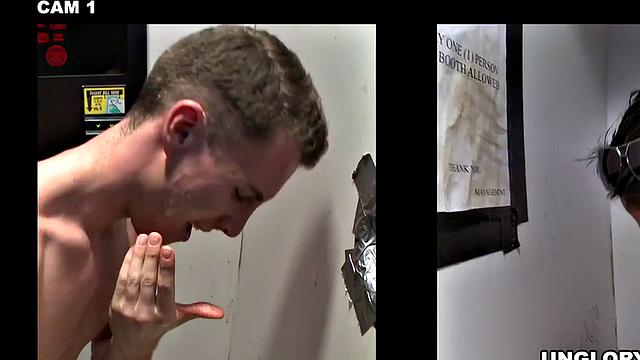 Fooled gloryhole str8 gets blowjob before cumming on face