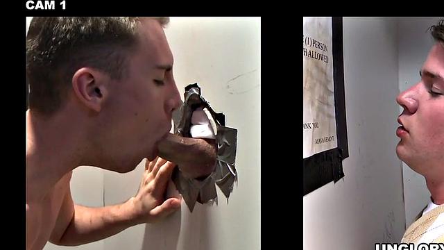 Fooled gloryhole str8 gets blowjob before cumming on face