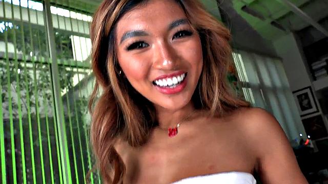 Petite Asian 21yo fucked in twat while talking dirty