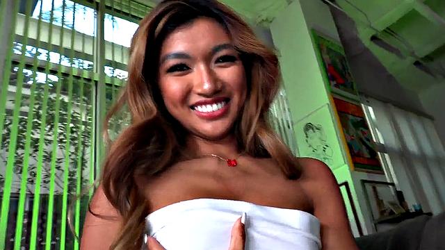 Petite Asian 21yo fucked in twat while talking dirty