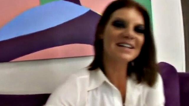 Brunette in white gets her tattooed pussy drilled by a big black cock