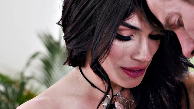 Small boobs TS in lingerie fucked bareback in greedy ass