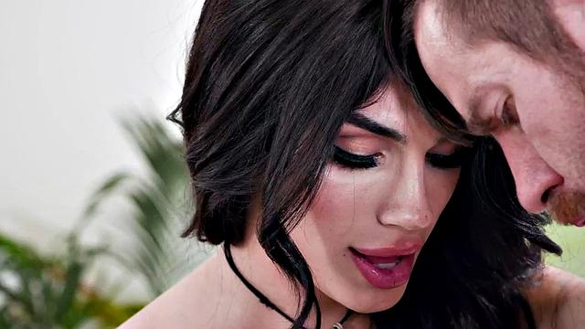 Small boobs TS in lingerie fucked bareback in greedy ass