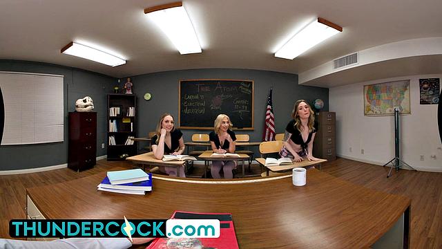 Co-Ed Ailee Anne, Chanel Camryn, and Lily Larimar heard a rumor their Professor was packing a Thundercock!