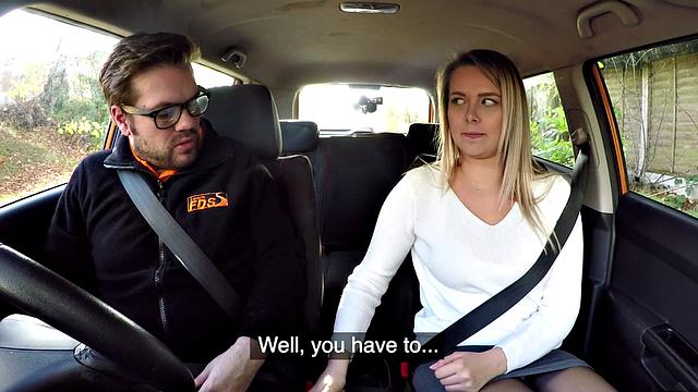 Busty eurobabe riding her instructor in car until cumshot