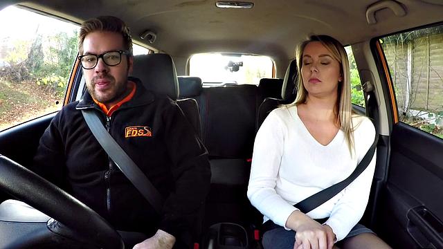 Busty eurobabe riding her instructor in car until cumshot